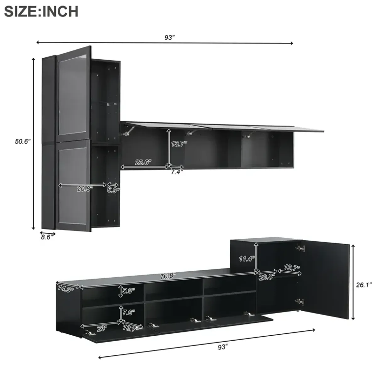 High Gloss TV Stand with Wall Mounted Cabinets