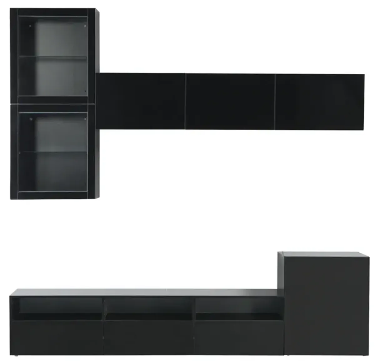 High Gloss TV Stand with Wall Mounted Cabinets