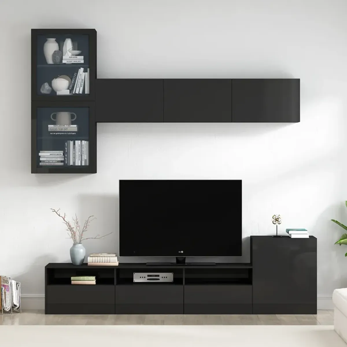 Streamdale High Gloss TV Stand with Wall Mounted Cabinets
