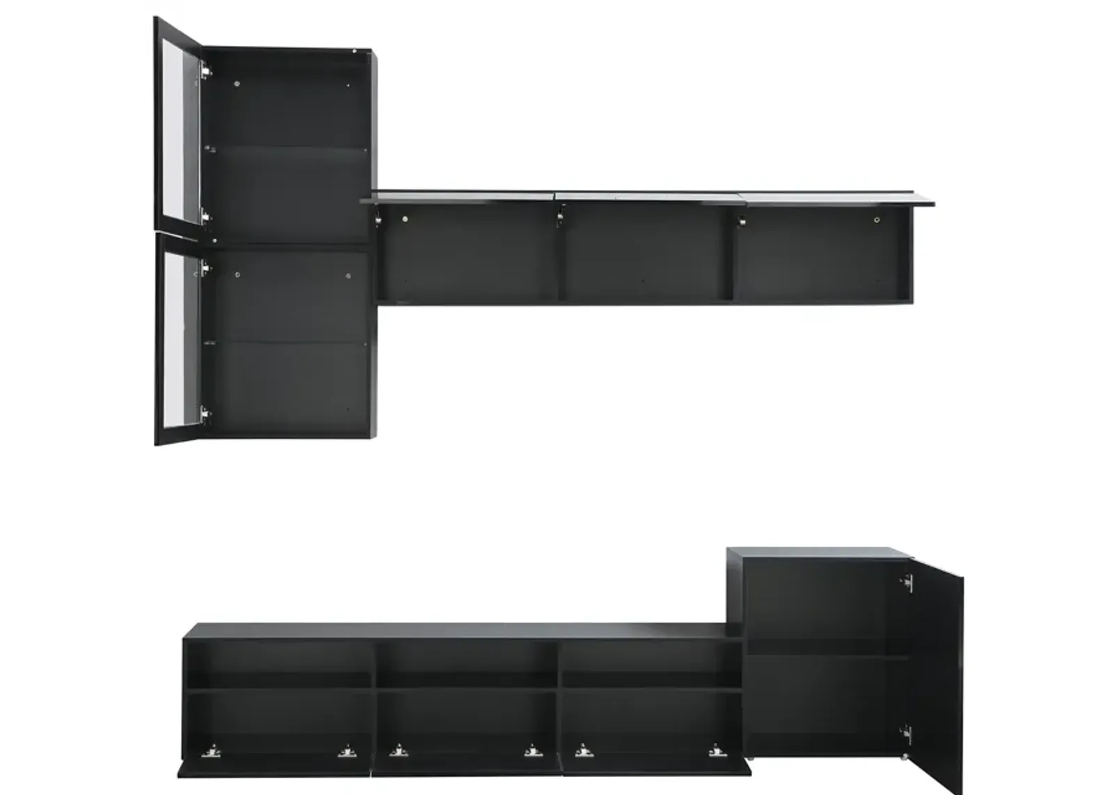 High Gloss TV Stand with Wall Mounted Cabinets