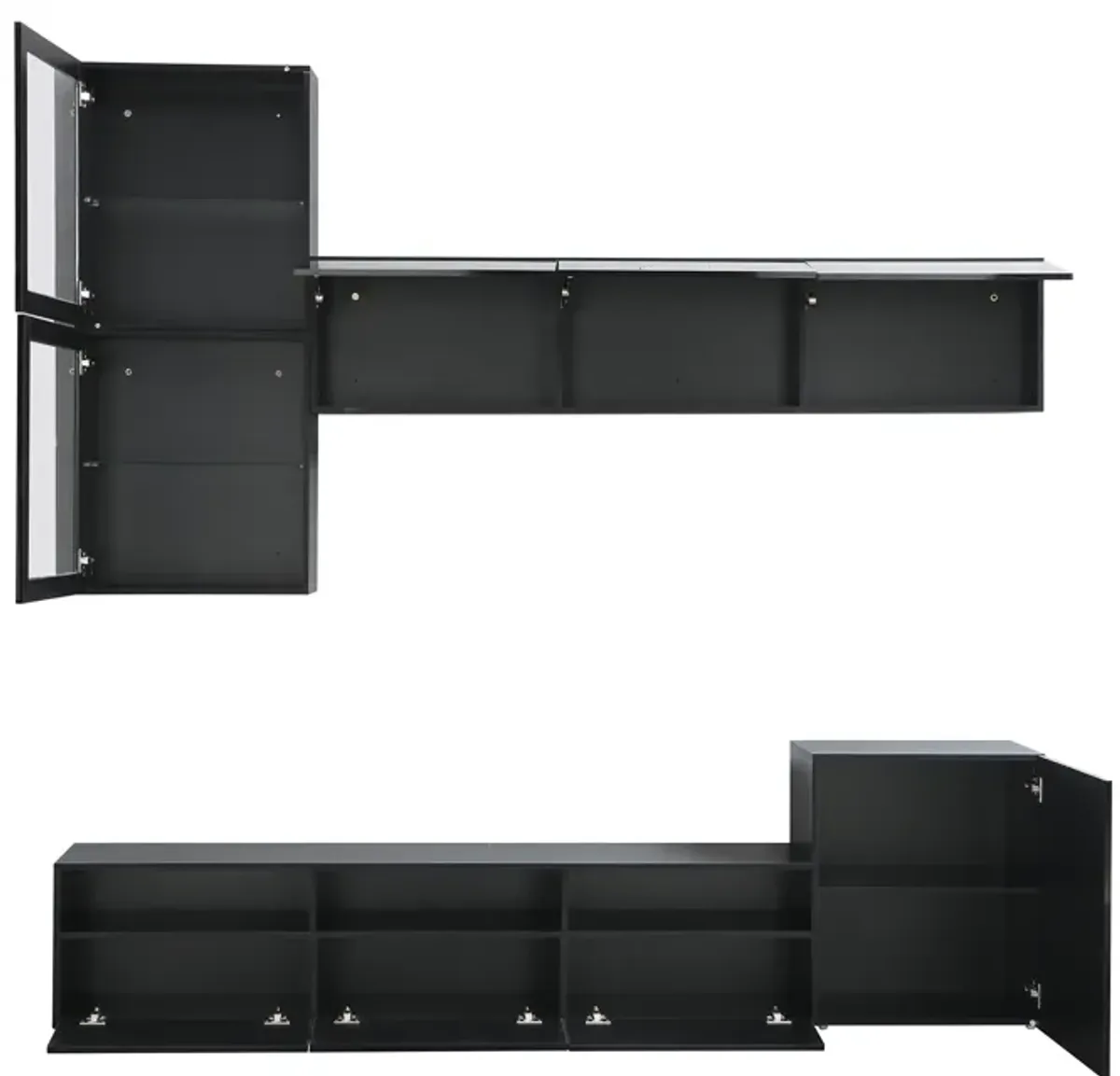 High Gloss TV Stand with Wall Mounted Cabinets