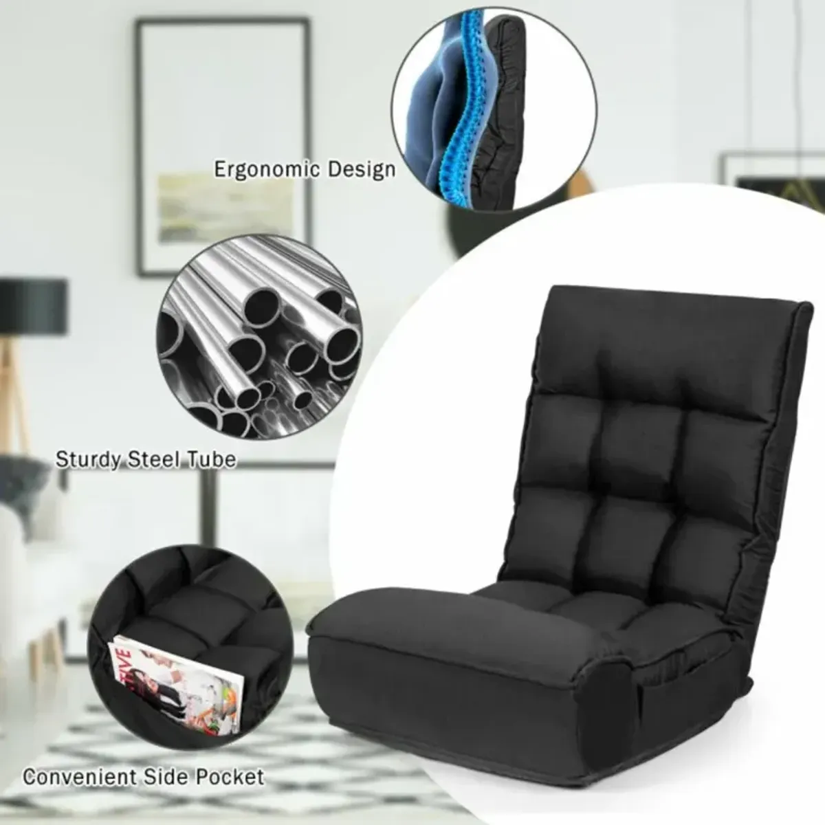 Hivvago 4-Position Adjustable Floor Chair Folding Lazy Sofa