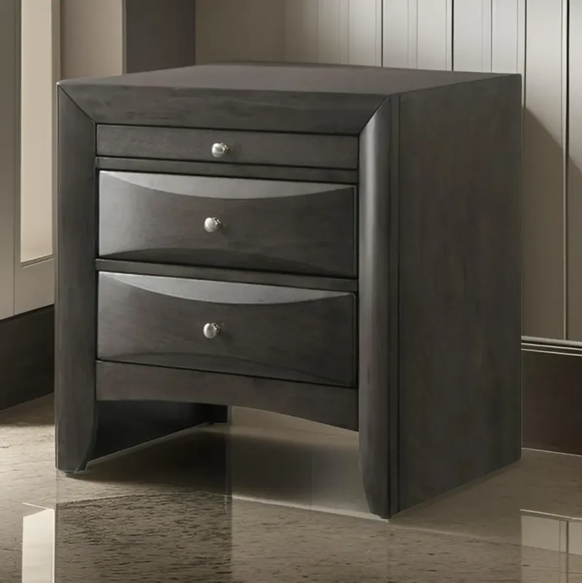 Wooden Nightstand with Two Drawers and Pull Out Tray, Brown-Benzara