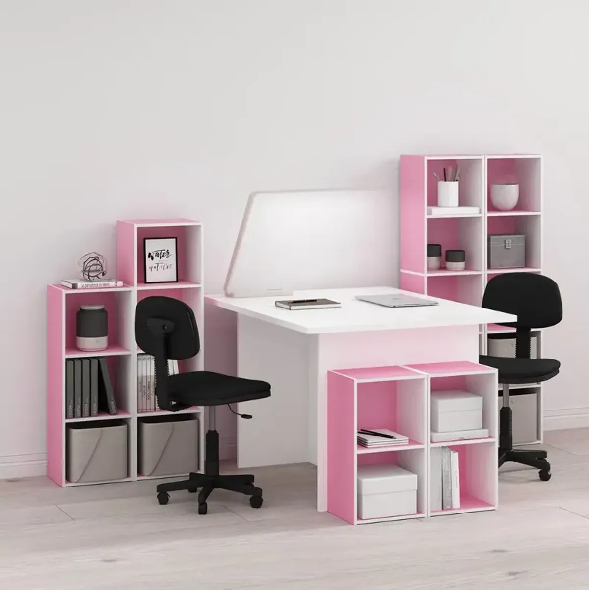 Furinno Pasir 5-Tier Open Shelf Bookcase, Pink/White