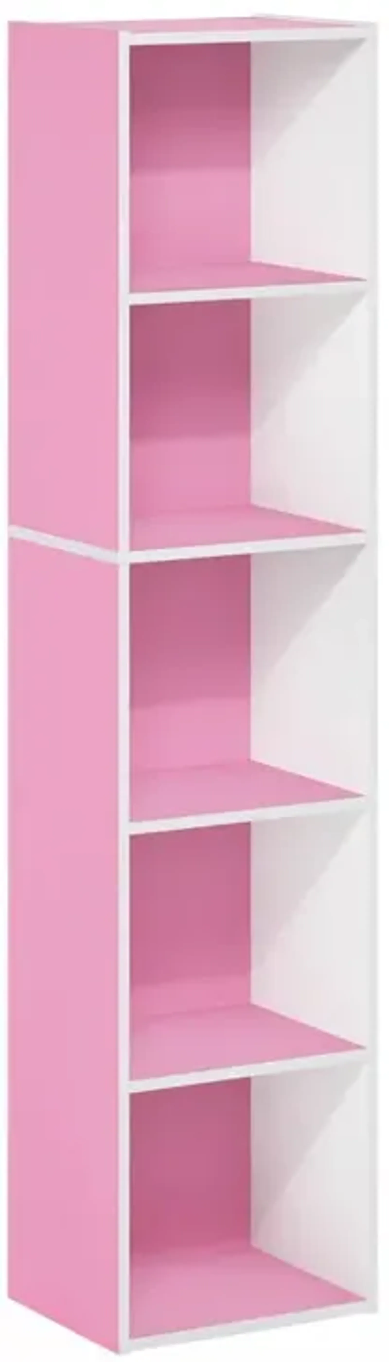 Furinno Pasir 5-Tier Open Shelf Bookcase, Pink/White