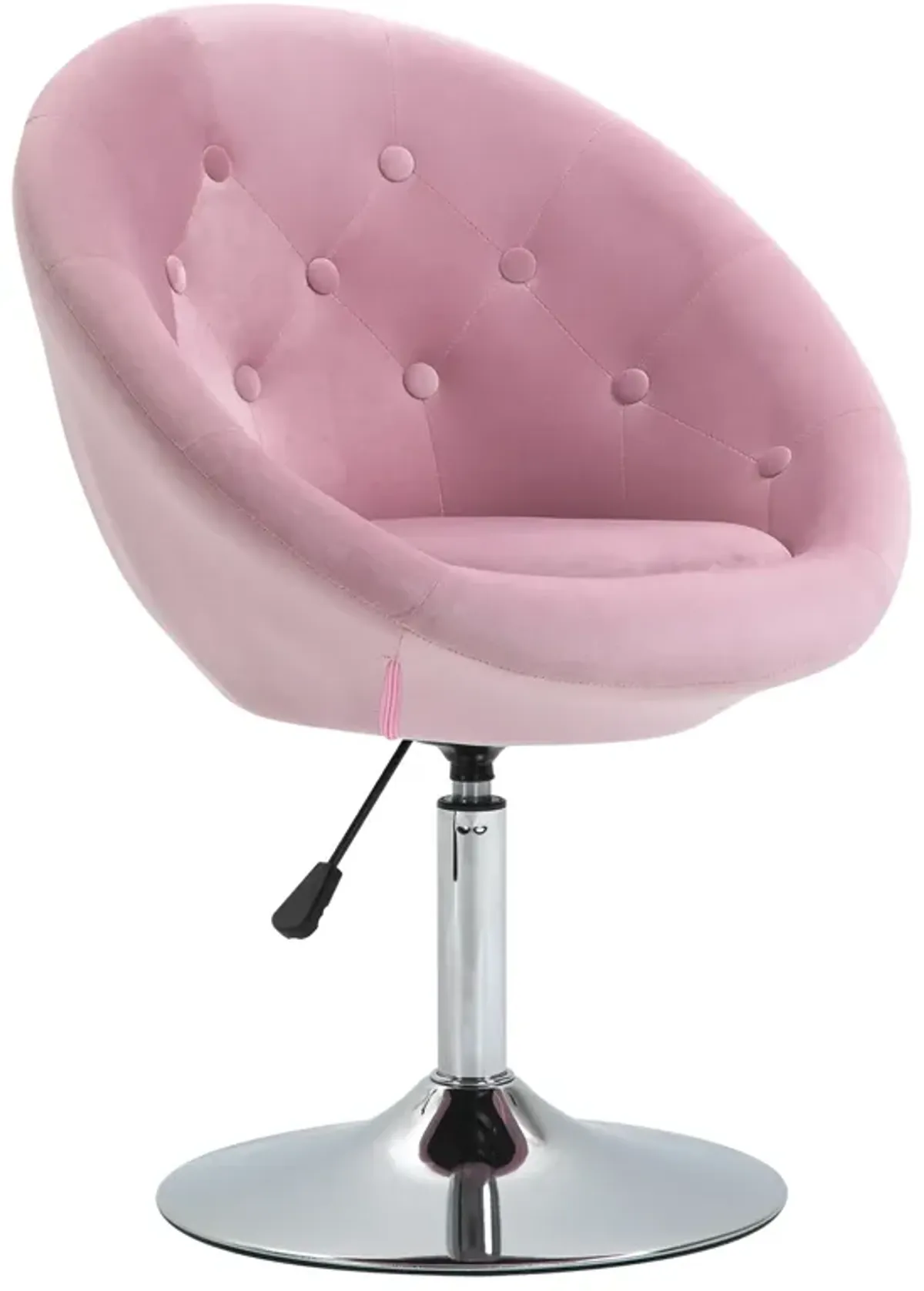 HOMCOM Modern Makeup Vanity Chair Round Tufted Swivel Accent Chair with Chrome Frame Height Adjustable for Living Room, Bedroom Pink