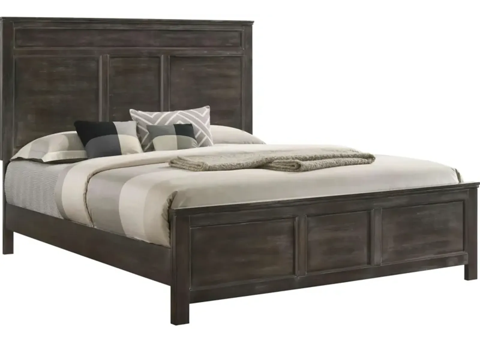 Aver Queen Size Bed, Transitional Carved Panel Design, Nutmeg Brown Wood - Benzara