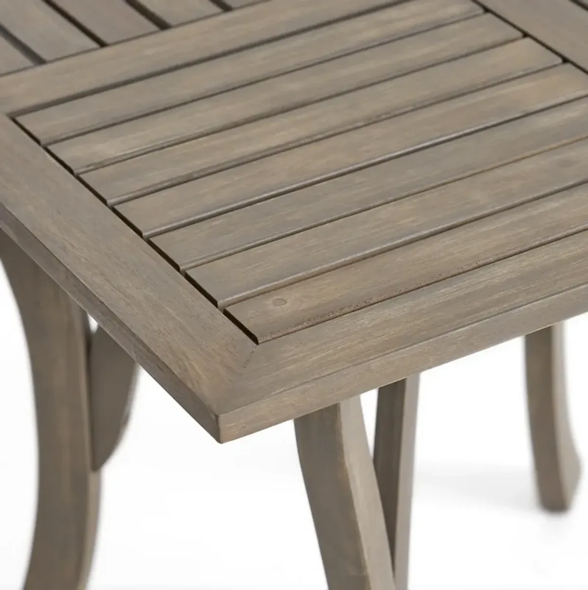 Olen Outdoor Dining Table, Slat Panel Top, 33 Inch, Brown Acacia Wood - Benzara