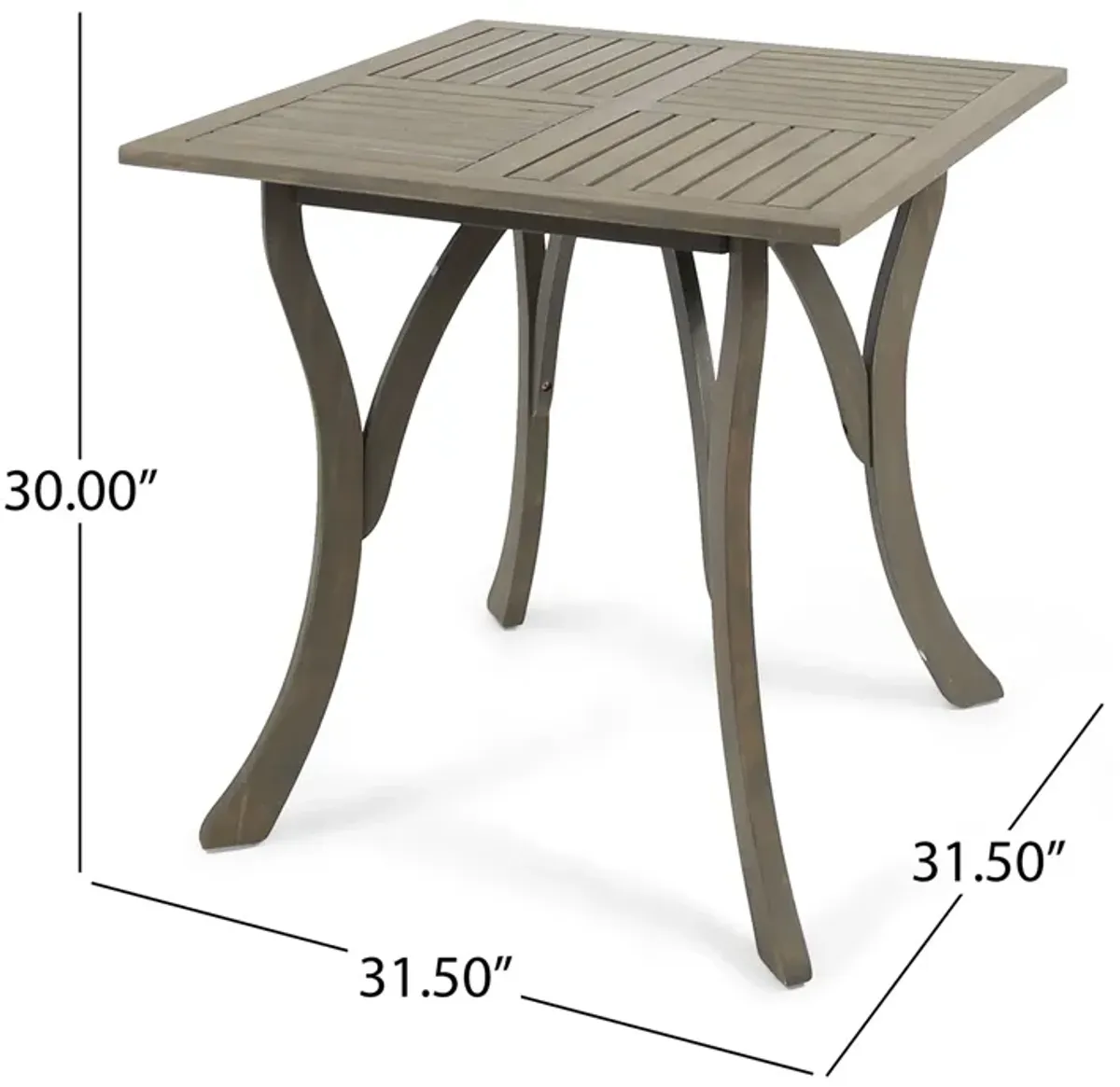 Olen Outdoor Dining Table, Slat Panel Top, 33 Inch, Brown Acacia Wood - Benzara