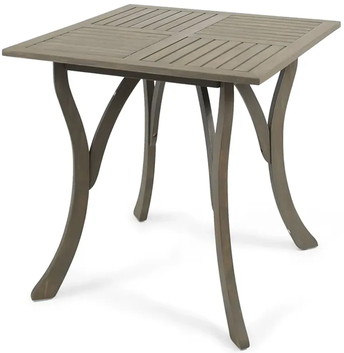 Olen Outdoor Dining Table, Slat Panel Top, 33 Inch, Brown Acacia Wood - Benzara