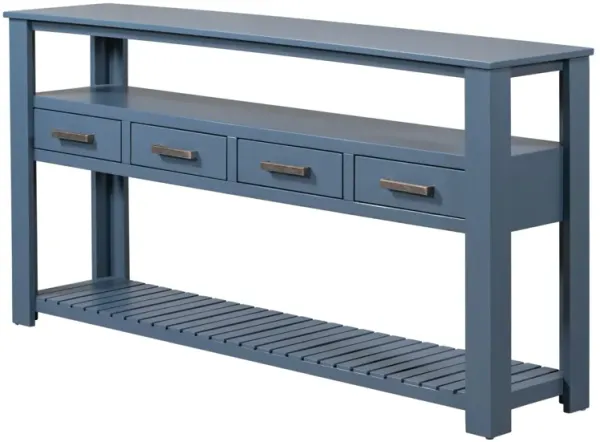 62.2" Modern Console Table Sofa Table For Living Room With 4 Drawers And 2 Shelves