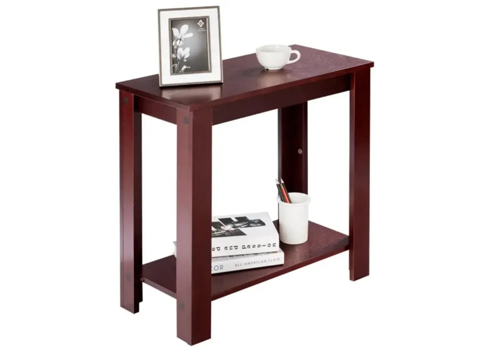 Hivvago 2-Tier Modern Compacta End Table with Storage Shelf-Espresso