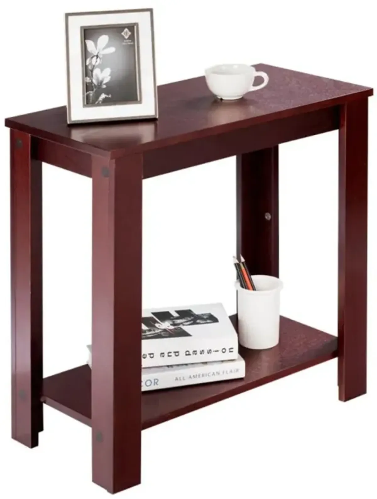 Hivvago 2-Tier Modern Compacta End Table with Storage Shelf-Espresso