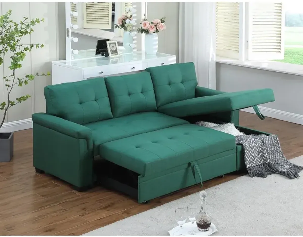 Lilola Home Lucca Green Linen Reversible Sleeper Sectional Sofa with Storage Chaise