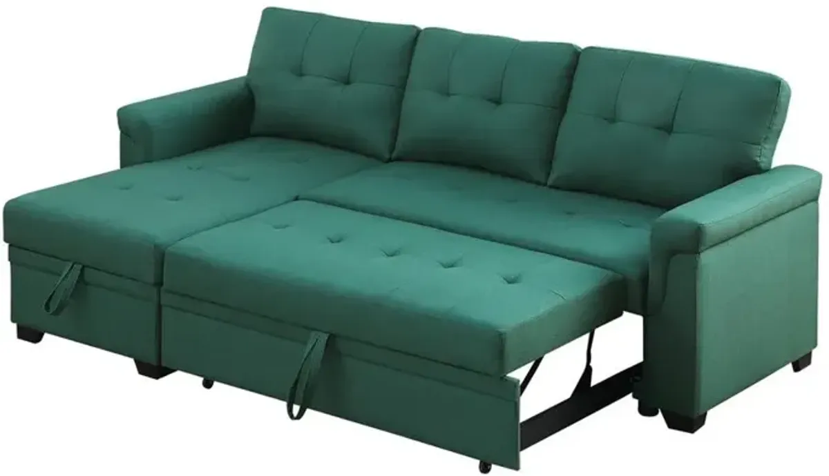 Lilola Home Lucca Green Linen Reversible Sleeper Sectional Sofa with Storage Chaise