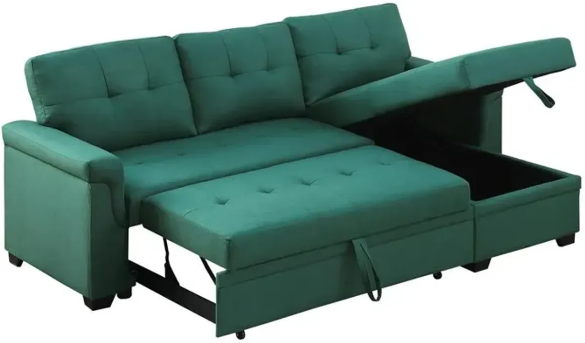 Lilola Home Lucca Green Linen Reversible Sleeper Sectional Sofa with Storage Chaise