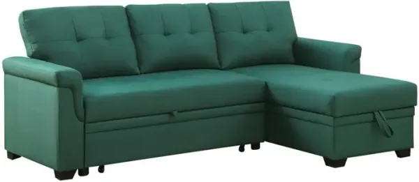 Lilola Home Lucca Green Linen Reversible Sleeper Sectional Sofa with Storage Chaise