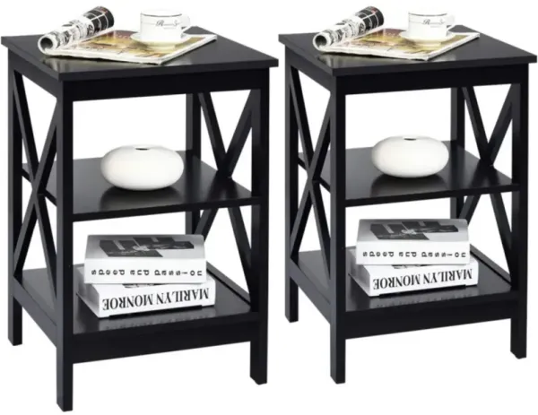 3-Tier X-Design Nightstands with Storage Shelves for Living Room Bedroom