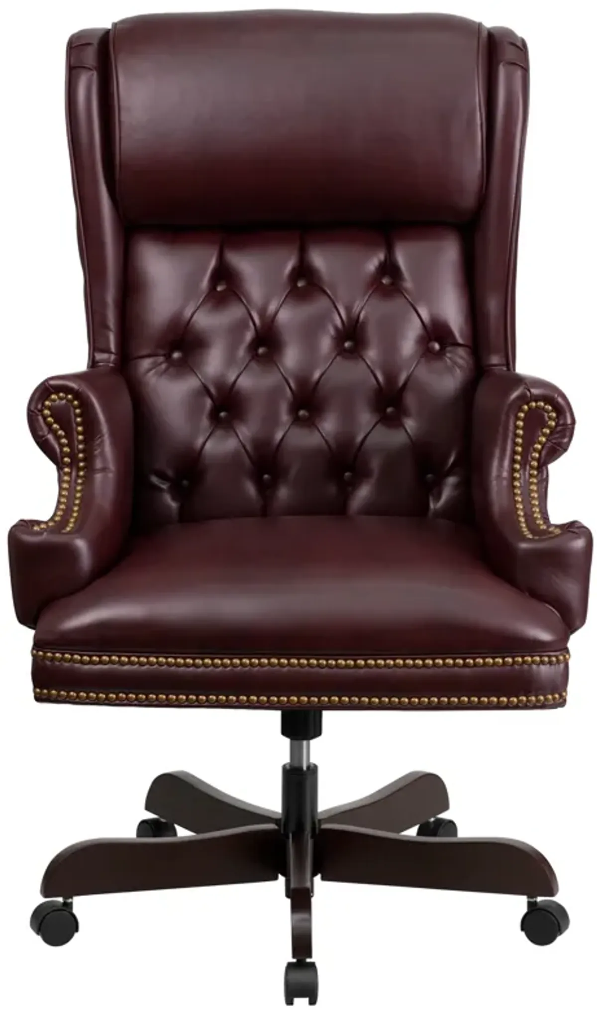 Ainslie High Back Traditional Tufted Brown LeatherSoft Executive Ergonomic Office Chair with Oversized Headrest & Nail Trim Arms