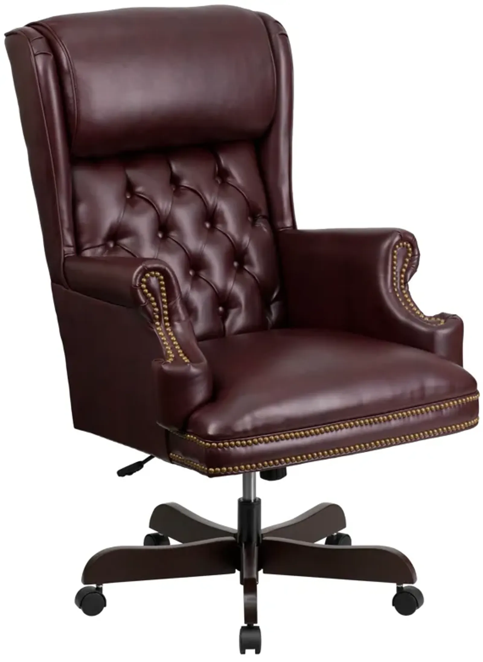 Ainslie High Back Traditional Tufted Brown LeatherSoft Executive Ergonomic Office Chair with Oversized Headrest & Nail Trim Arms