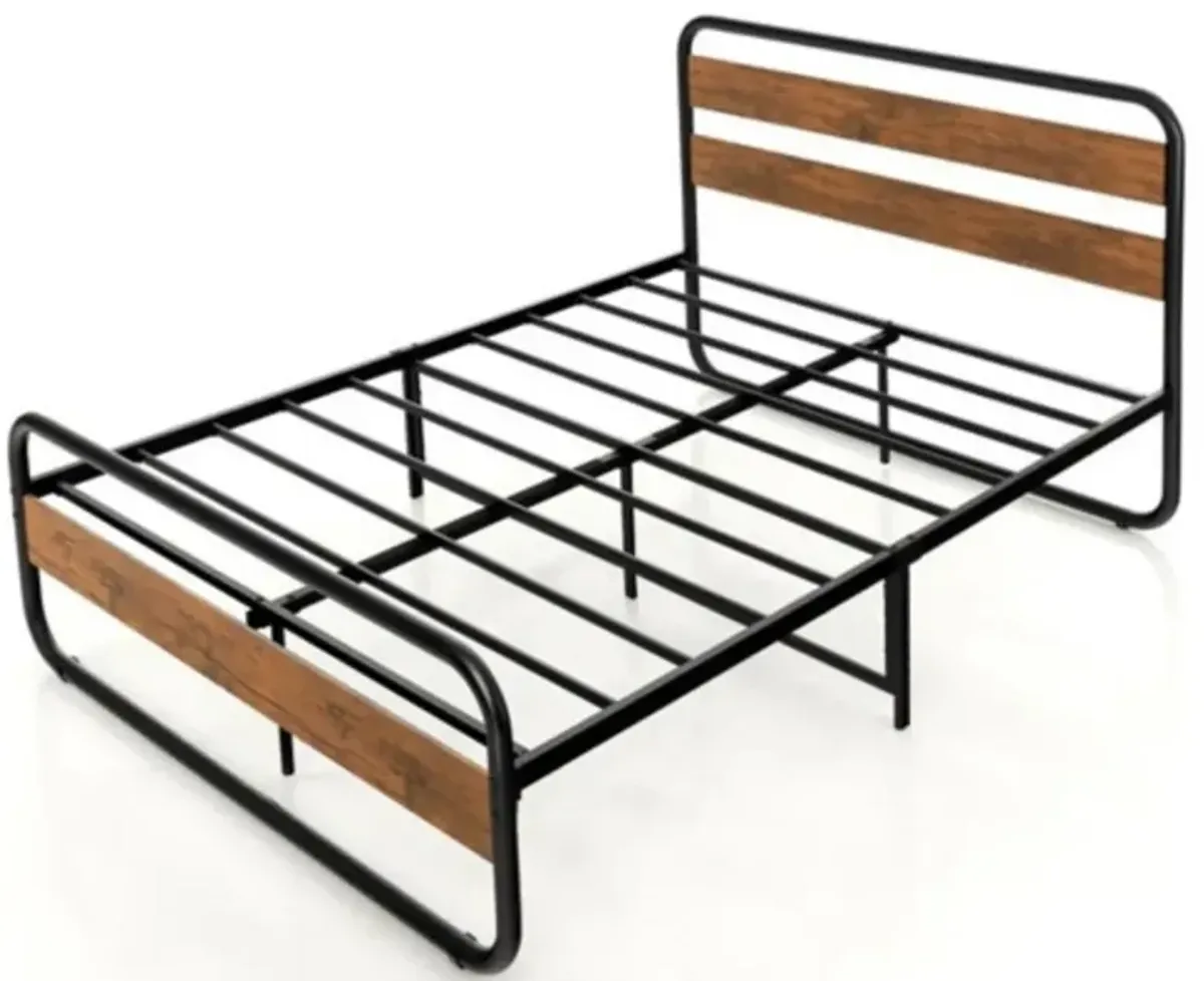 Modern Industrial Bed Frame with Metal Tube Design and Wood Headboard