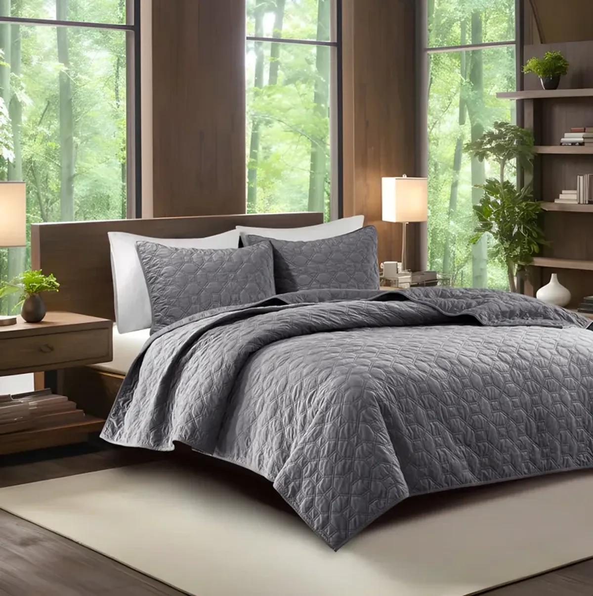 Gracie Mills Gayle 3-Piece Casual Geometric Velvet Quilt Set