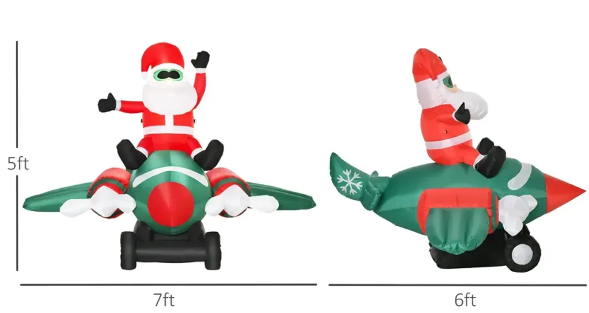 7.3ft Long Christmas Inflatable Santa Claus Flying Airplane Outdoor Decoration