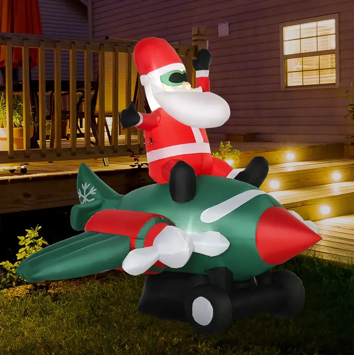 7.3ft Long Christmas Inflatable Santa Claus Flying Airplane Outdoor Decoration