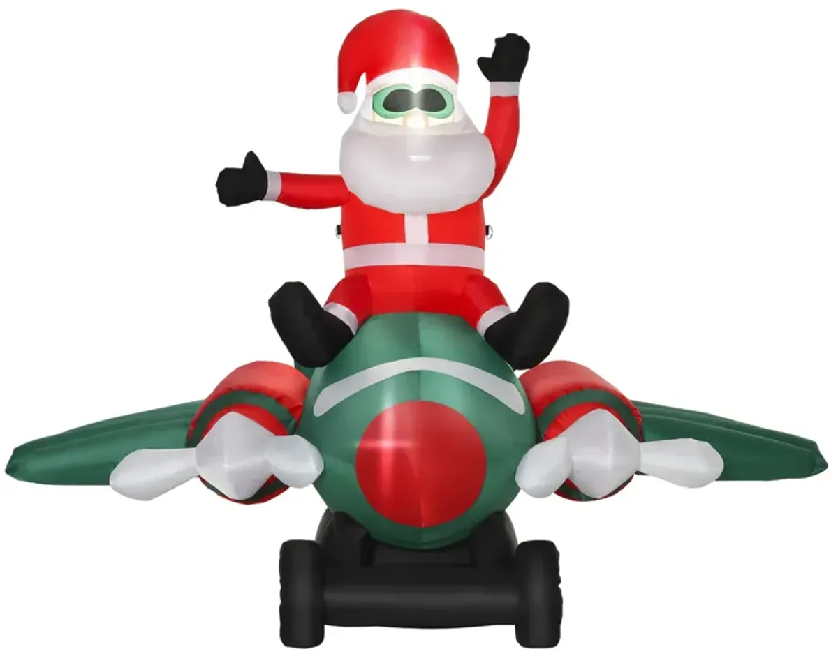 7.3ft Long Christmas Inflatable Santa Claus Flying Airplane Outdoor Decoration