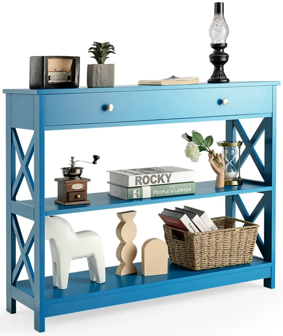 Console Table 3-Tier with Drawer and Storage Shelves