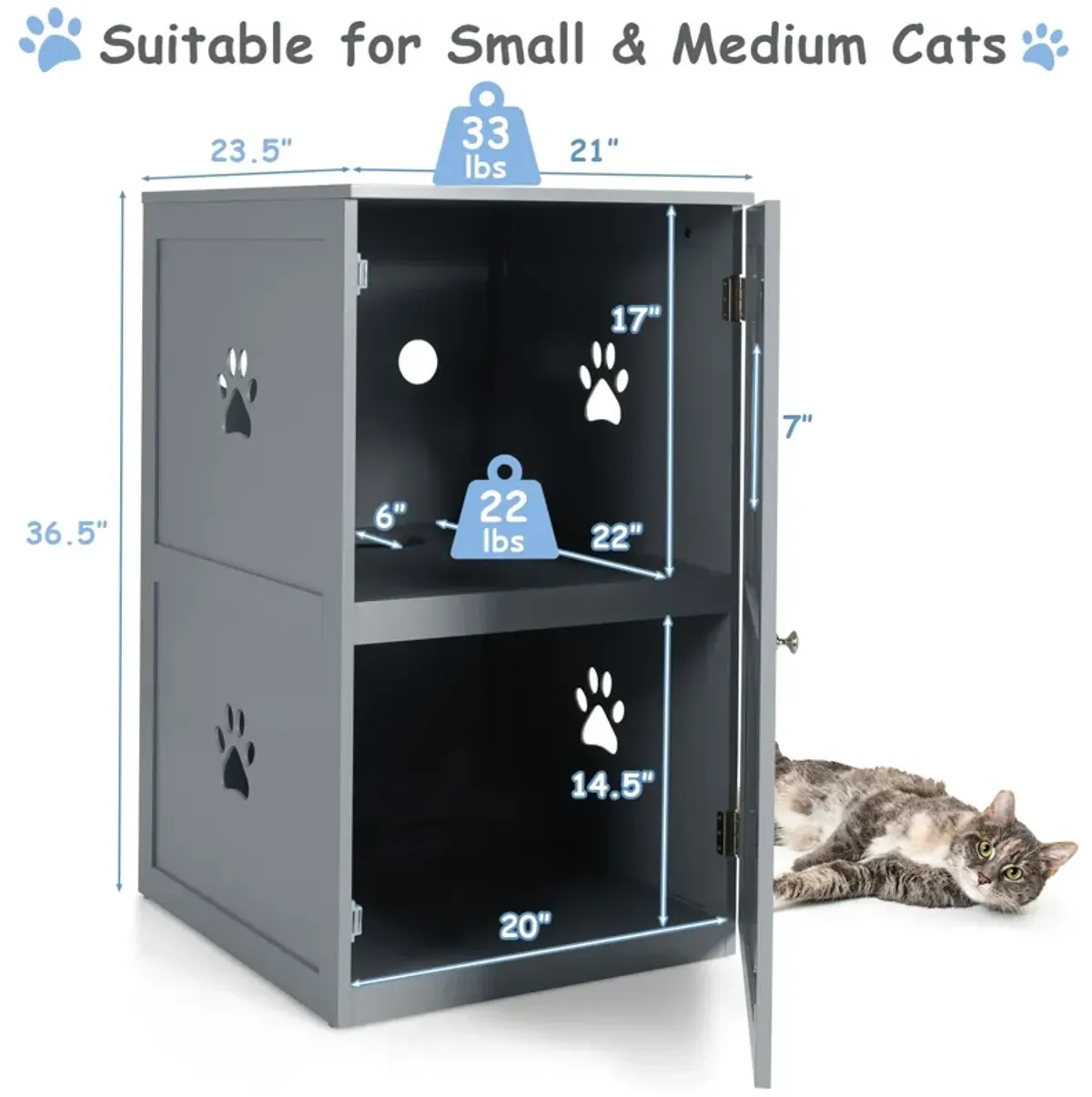 2-tier Litter Hidden Cat House With Anti-toppling Device