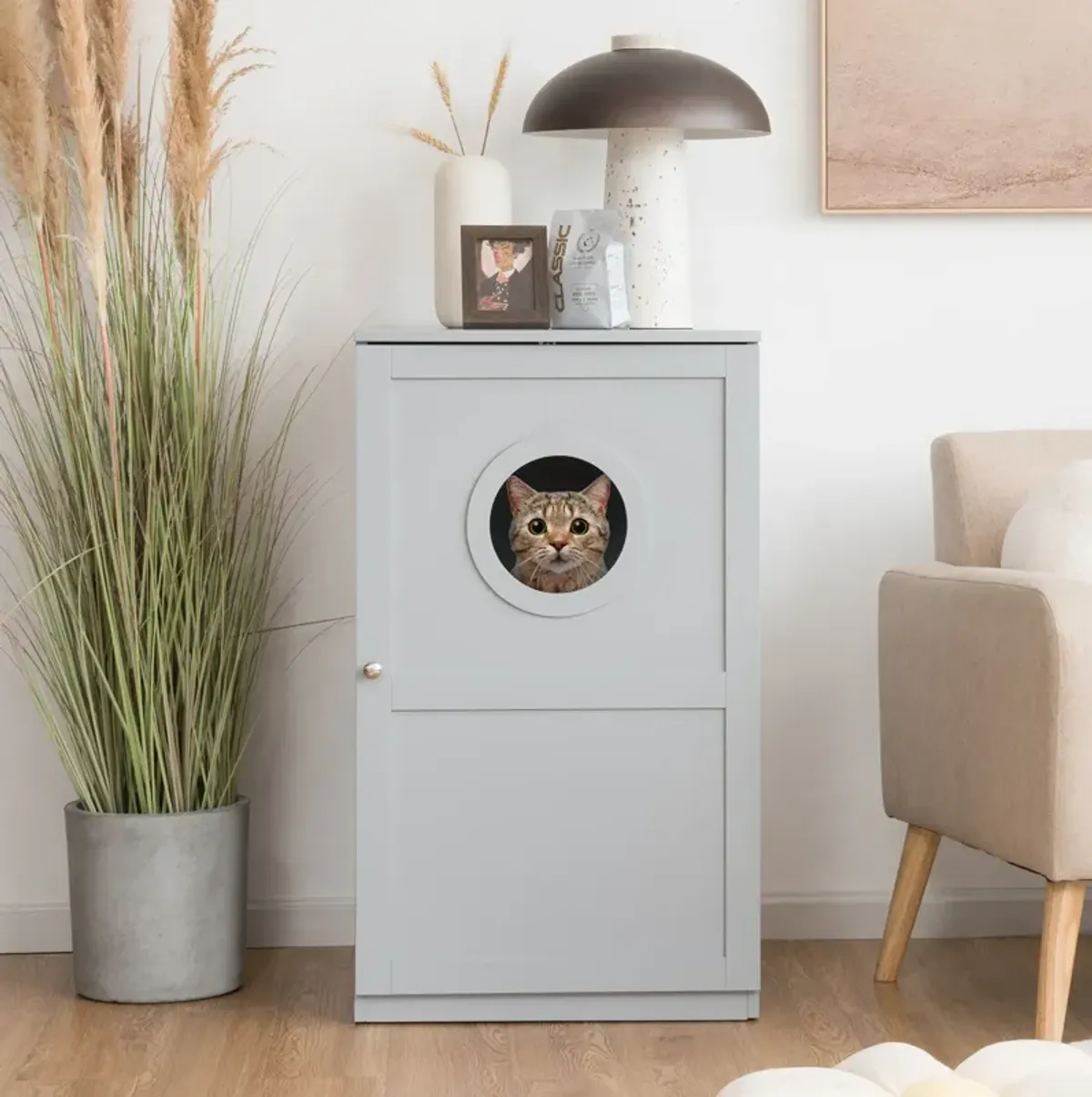 2-tier Litter Hidden Cat House With Anti-toppling Device