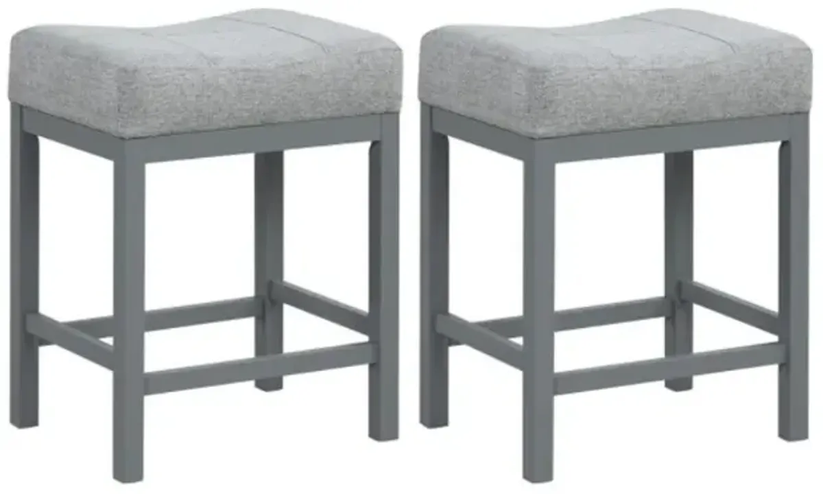 Hivvago 24.5 Inches Linen Fabric Saddle Stools Set of 2 with Cushioned Seat