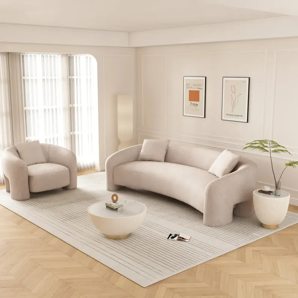Sylvia Beige Sofa and Accent Chair Set