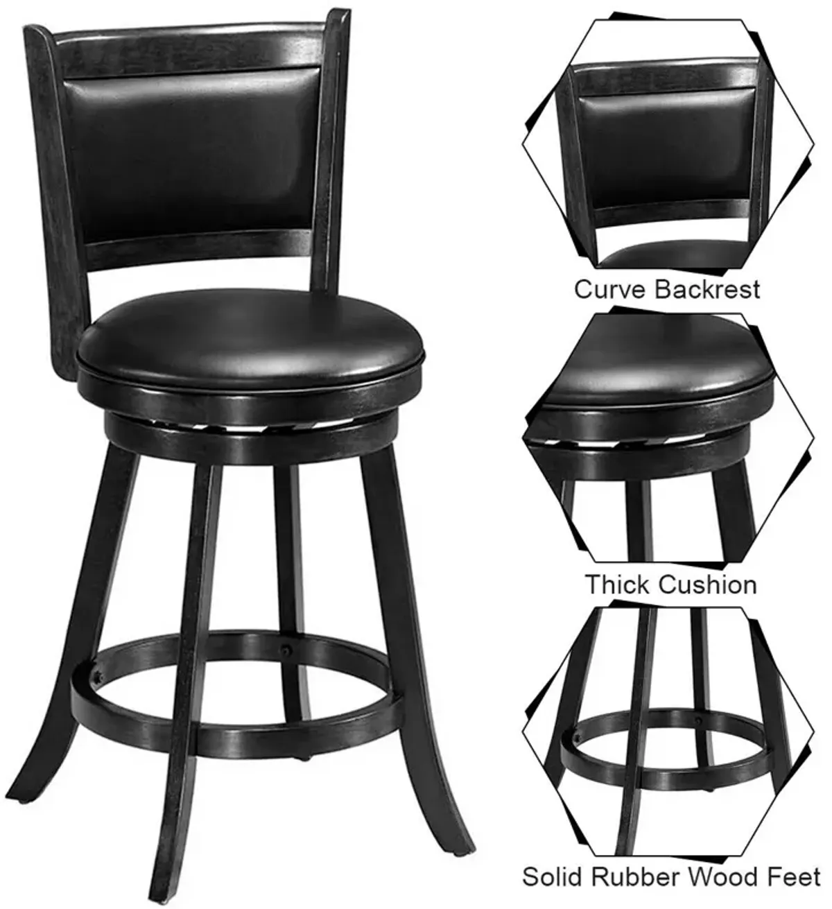 2 Pieces 24 Inch Swivel Counter Stool Dining Chair Upholstered Seat