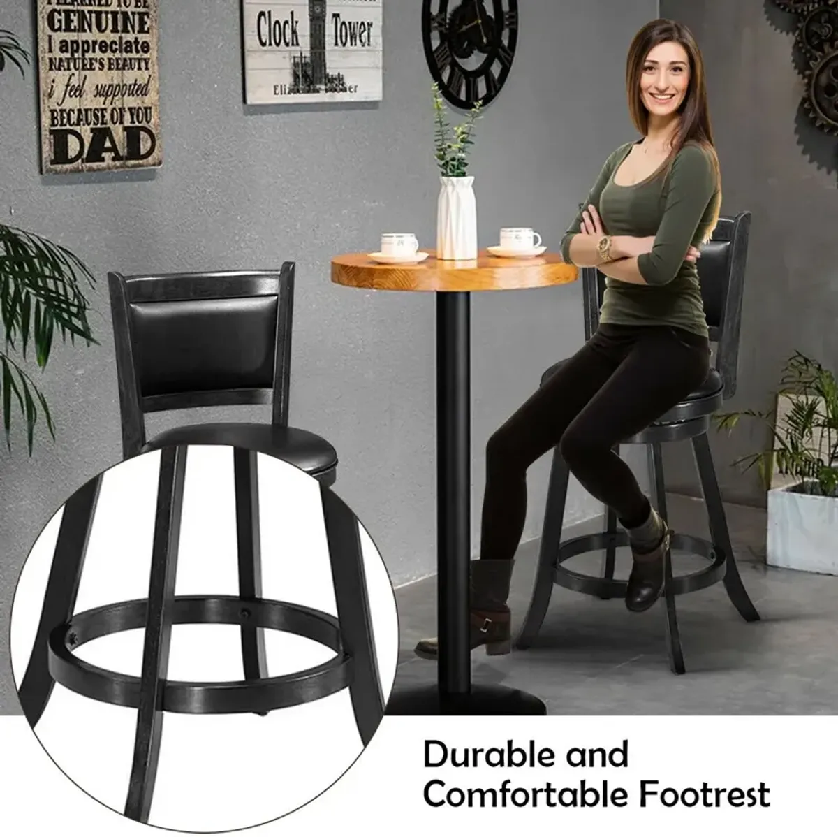 2 Pieces 24 Inch Swivel Counter Stool Dining Chair Upholstered Seat