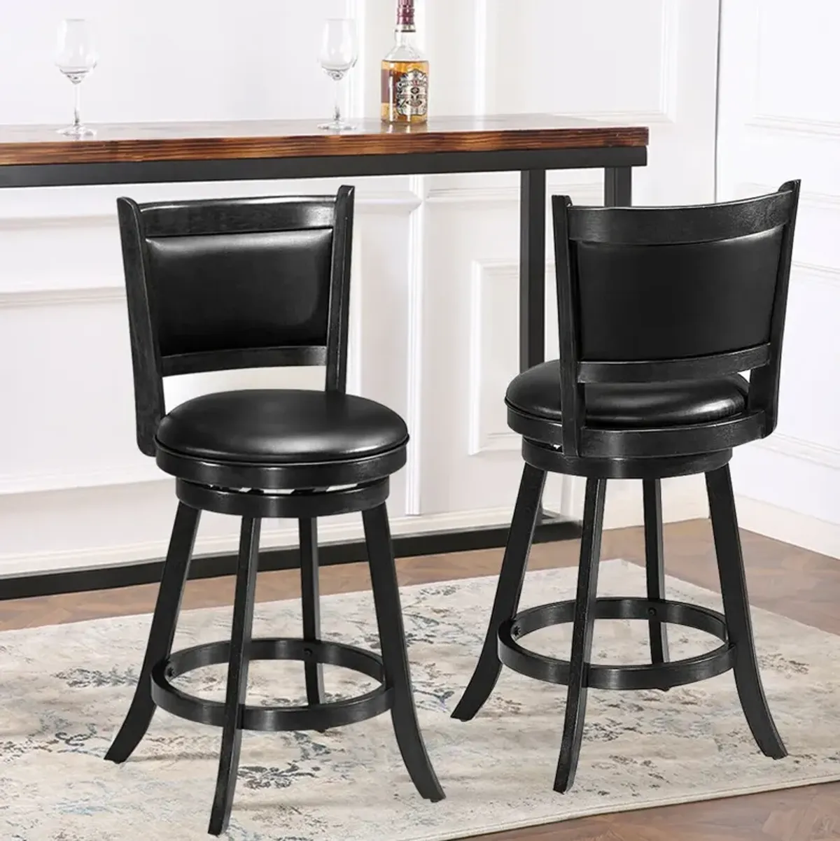 2 Pieces 24 Inch Swivel Counter Stool Dining Chair Upholstered Seat