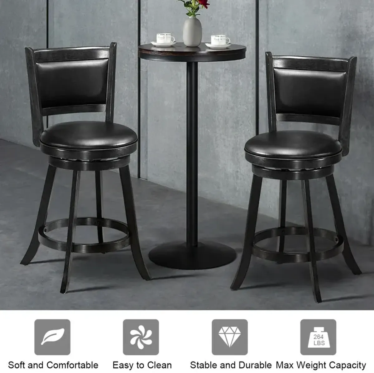 2 Pieces 24 Inch Swivel Counter Stool Dining Chair Upholstered Seat