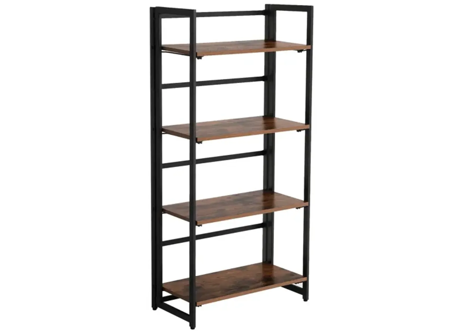 Sturdy 4-Tier Industrial Folding Bookshelf – Wood Look & Metal Frame