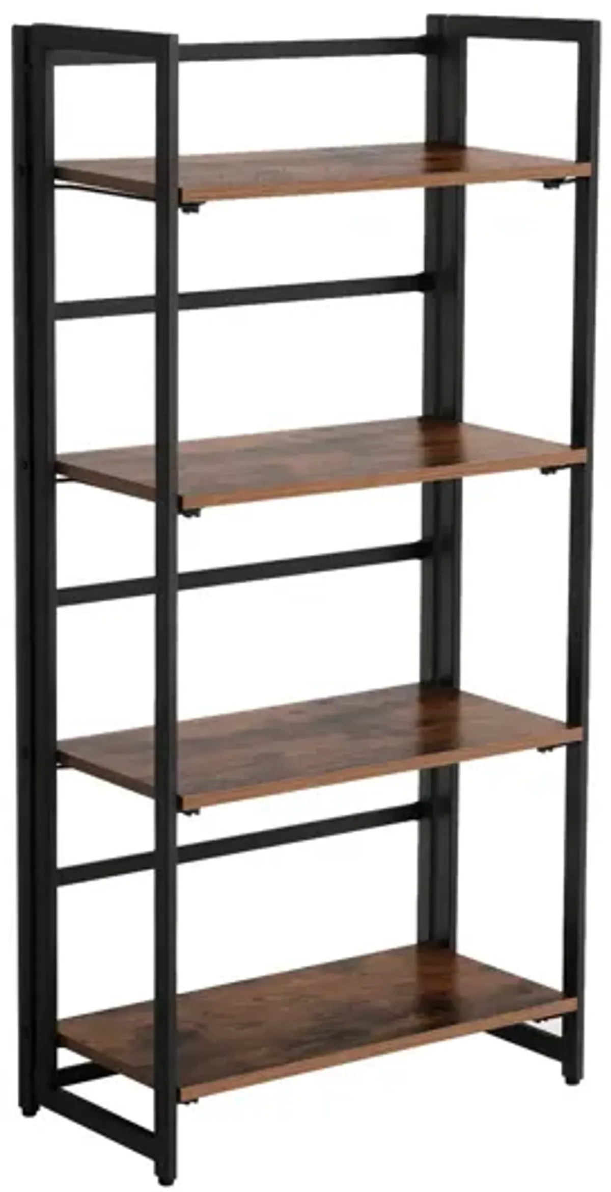 Sturdy 4-Tier Industrial Folding Bookshelf – Wood Look & Metal Frame