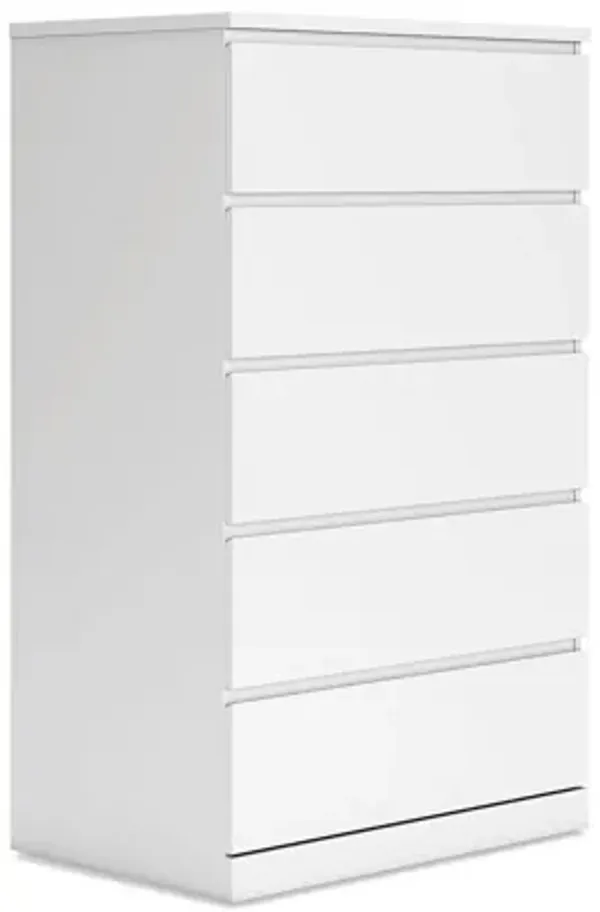 Onira Tall Dresser Chest, 5 Spacious Drawers, Modern White, 49 Inch - Benzara