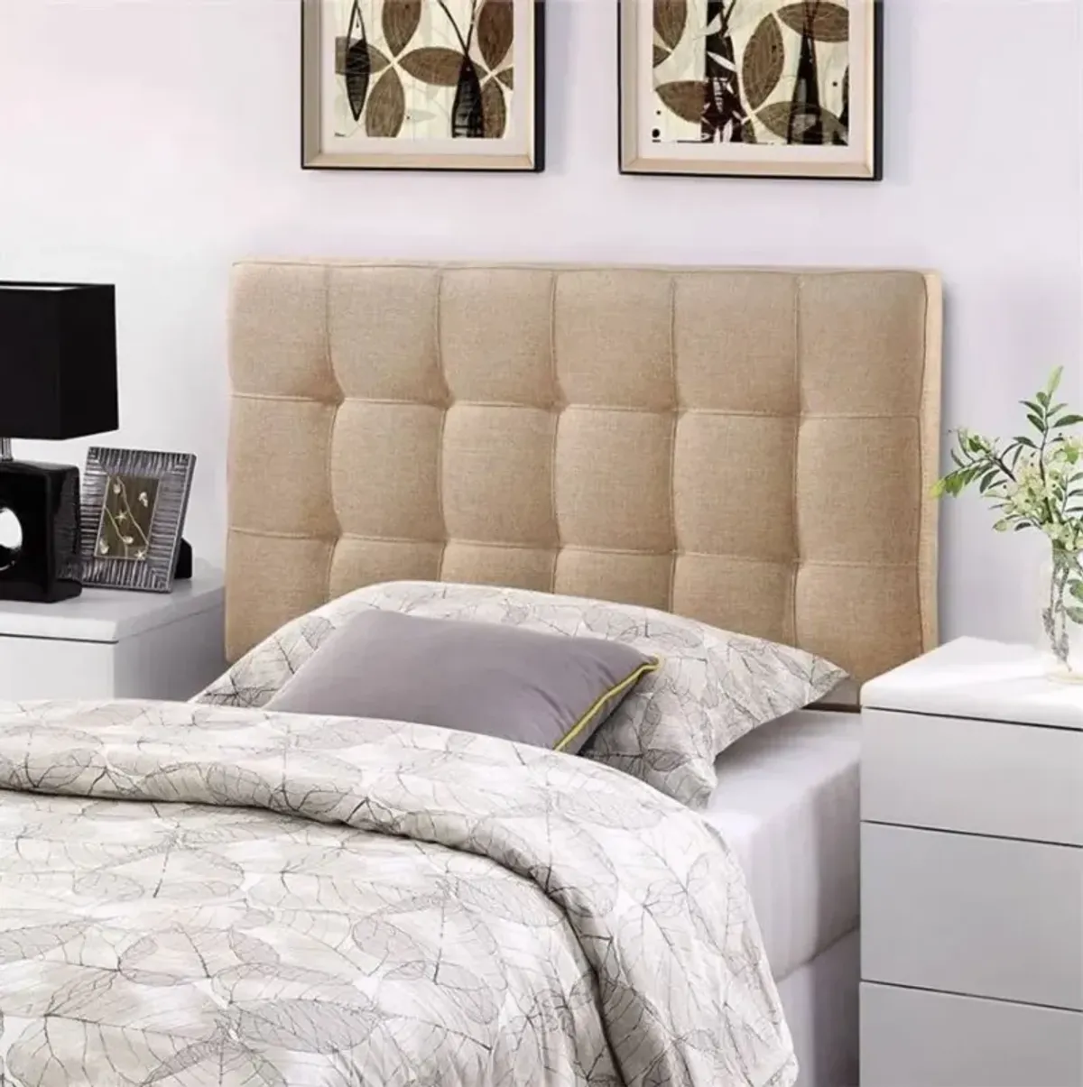 QuikFurn Twin size Modern Beige Tan Taupe Fabric Tufted Upholstered Headboard