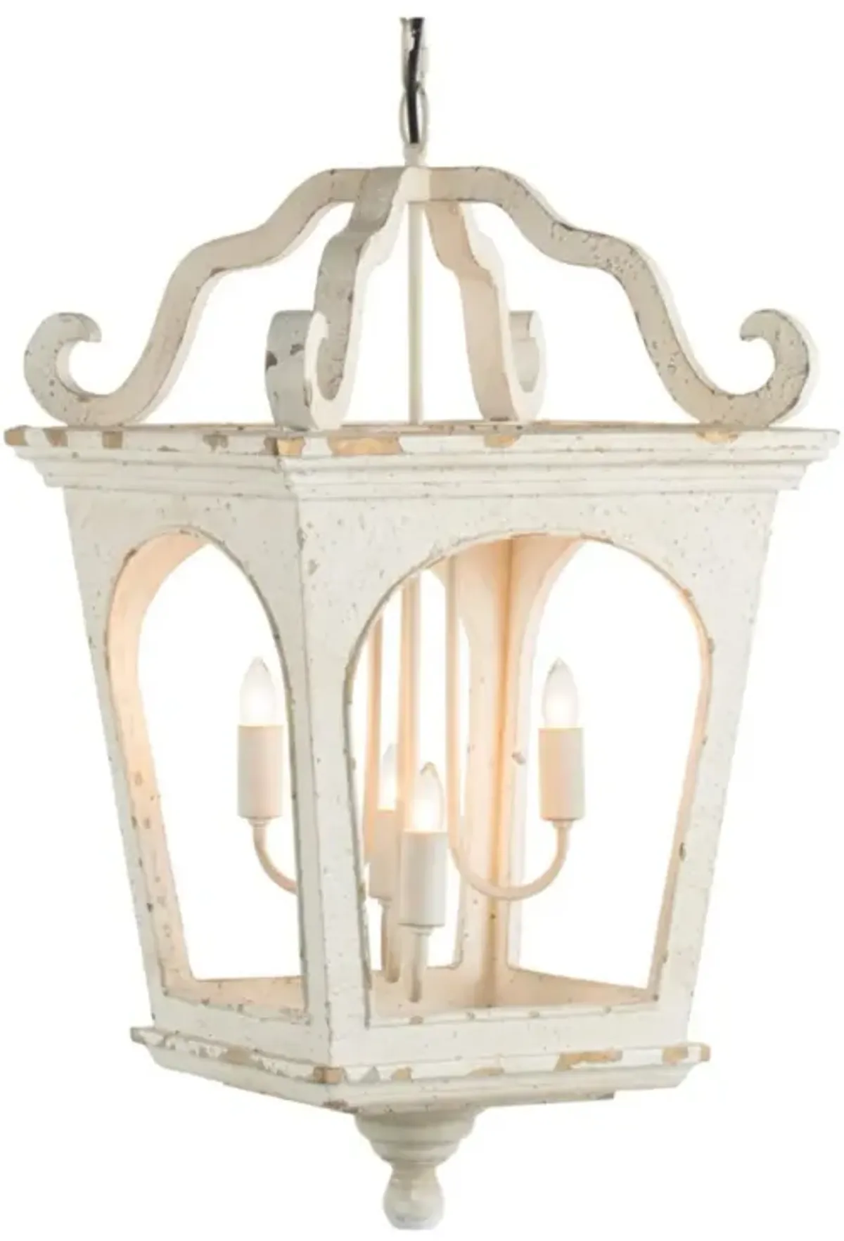 28.5" White and Clear Distressed Finish Four Light Chandelier