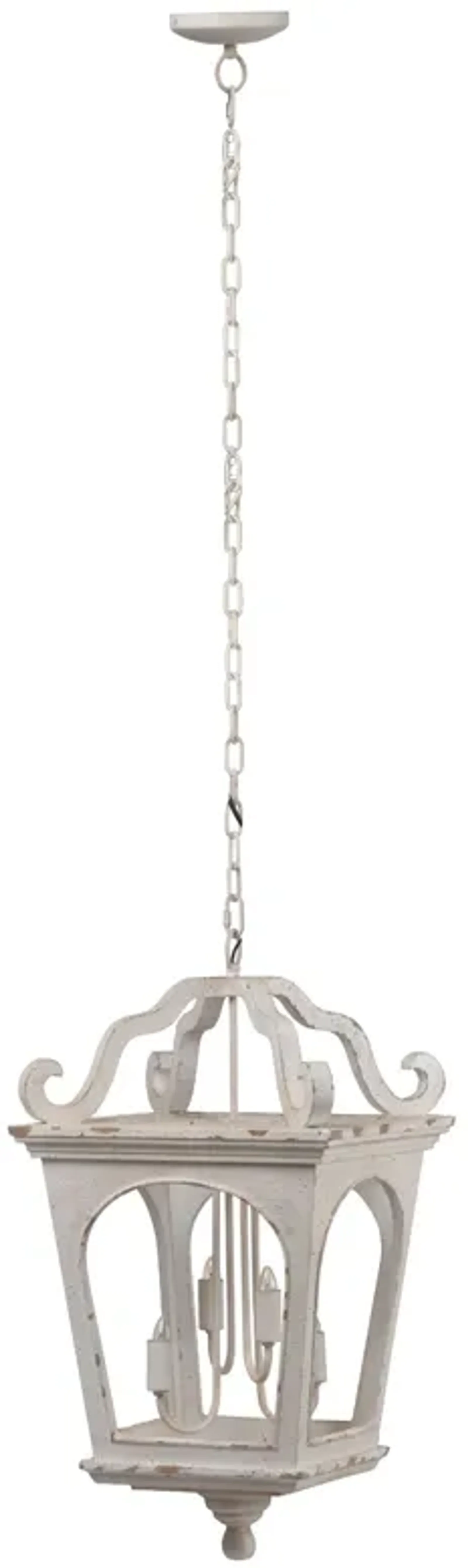 28.5" White and Clear Distressed Finish Four Light Chandelier