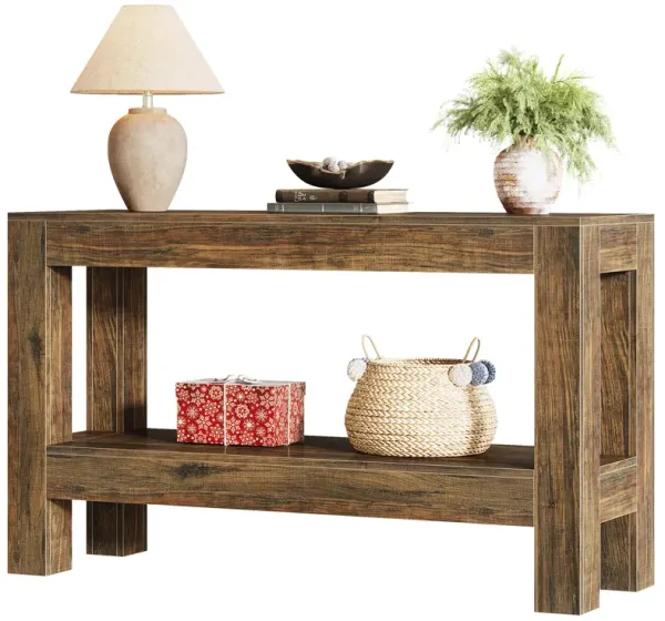 63-Inch Narrow Long Entryway Table for Living Room, Farmhouse Wood Console Table for Sofa, Entry, Hallway, Entrance, Foyer, Behind Couch with 2-Tier Shelves, Brown