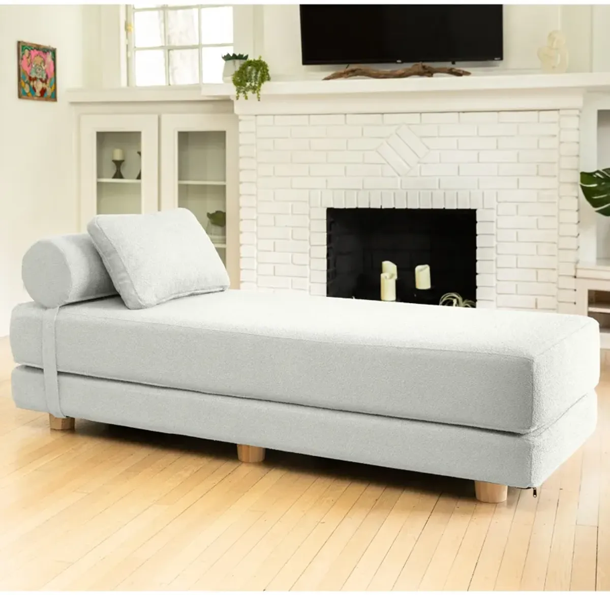 Jaxx Avida Daybed � Fold Out Queen Sleeper � Premium Boucle: Sleek and Modern Lounge for Relaxing and Overnight Guests