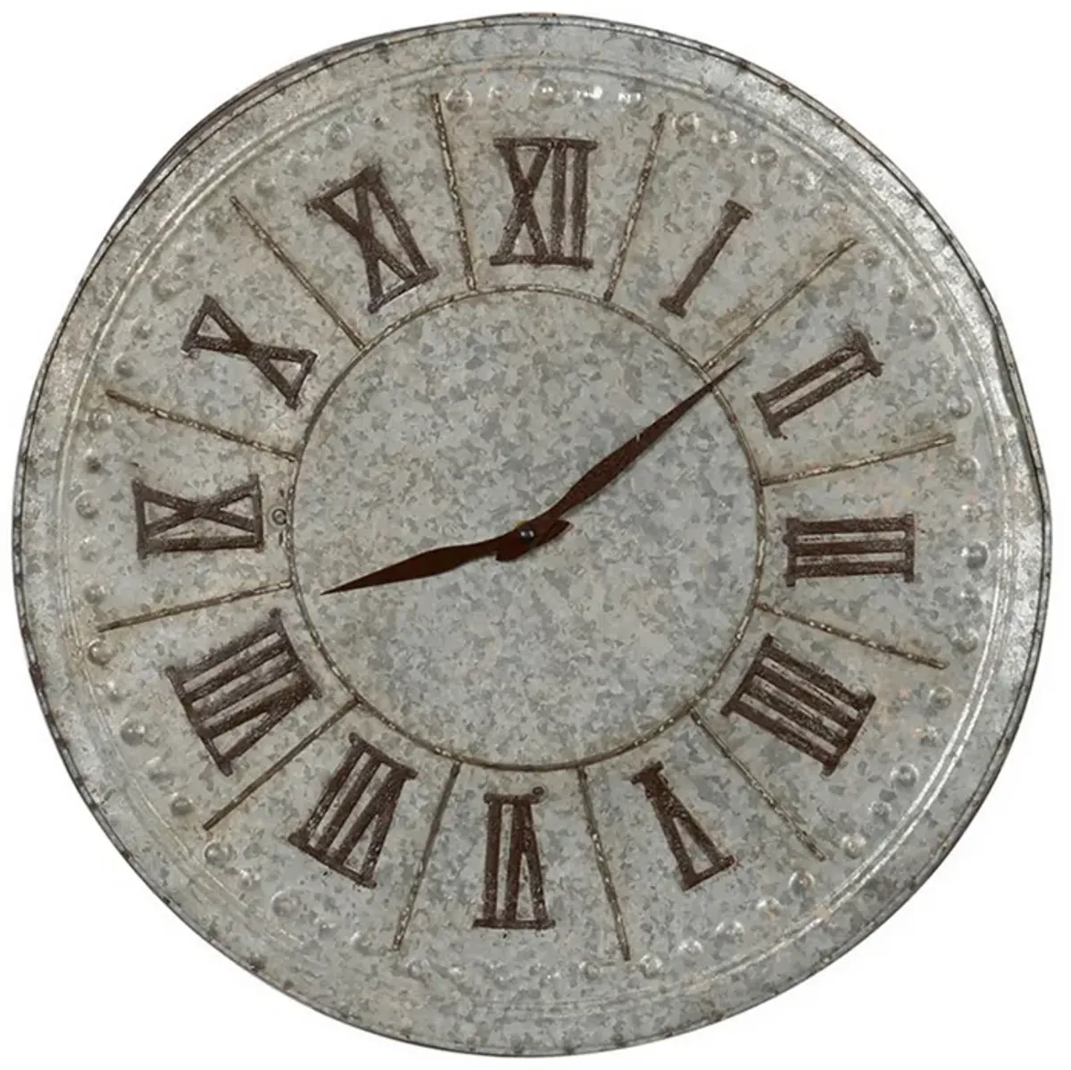 20 Inch Classic Round Wall Clock, Metal, Roman Numerals, Vintage Gray  - Benzara