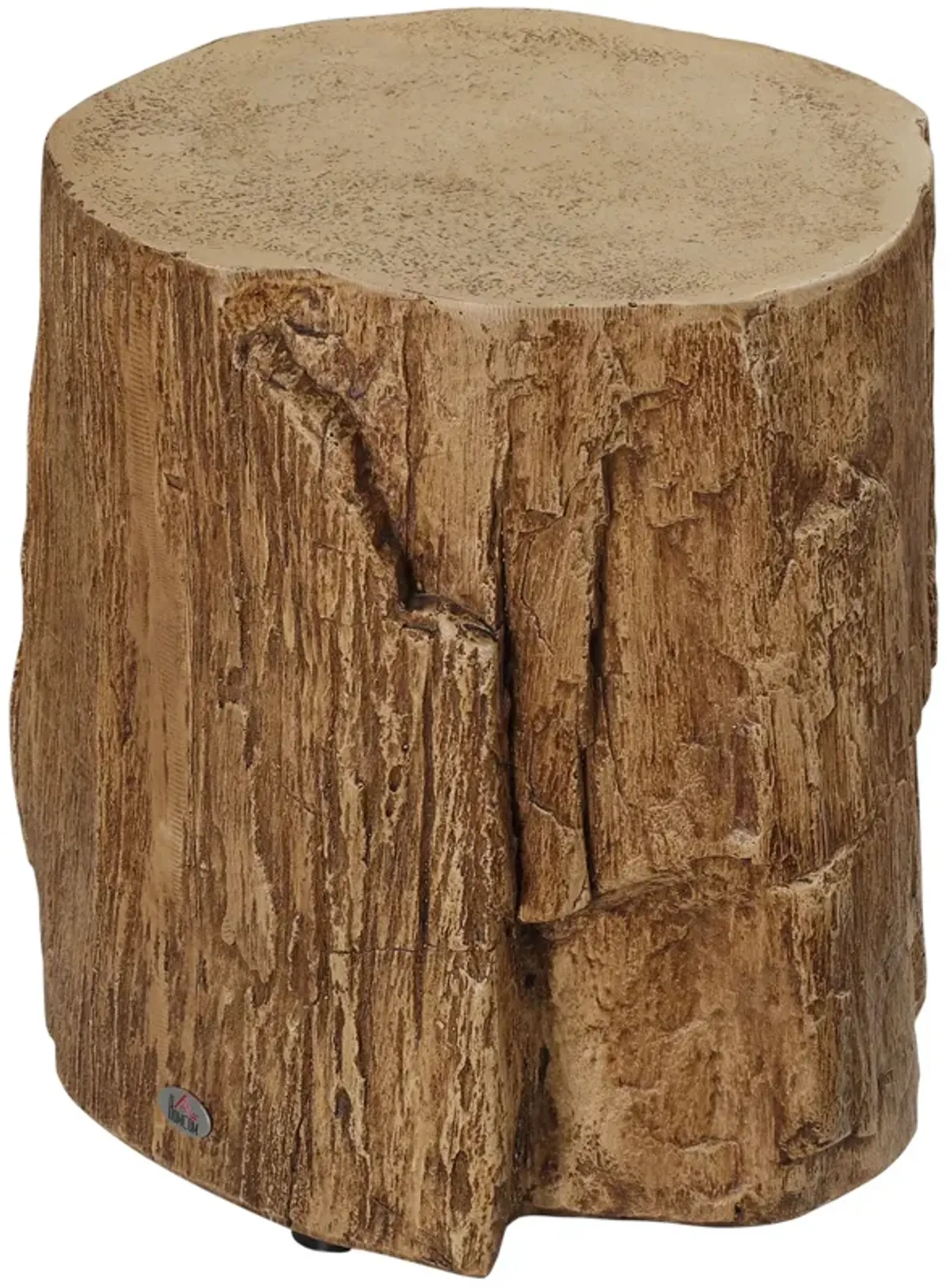 HOMCOM Tree Stump Stool, Decorative Side Table with Round Tabletop, Concrete End Table with Wood Grain Finish, for Indoors and Outdoors, Natural