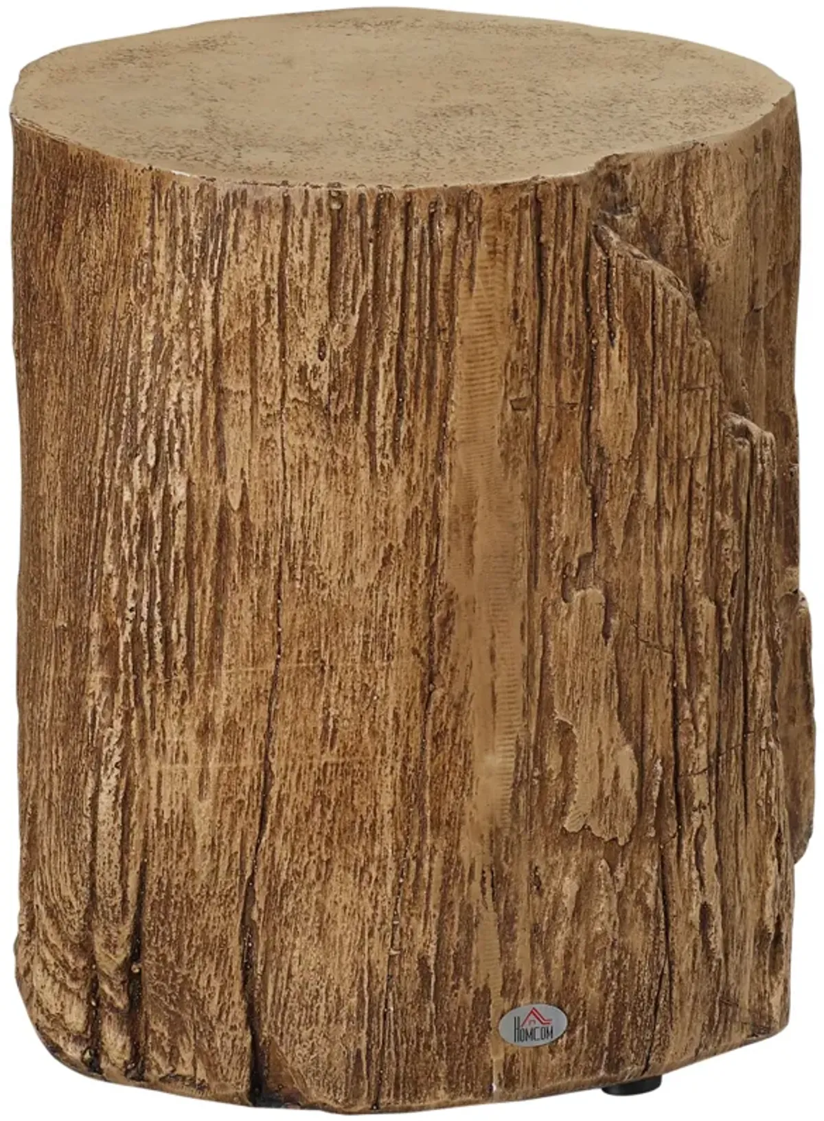HOMCOM Tree Stump Stool, Decorative Side Table with Round Tabletop, Concrete End Table with Wood Grain Finish, for Indoors and Outdoors, Natural