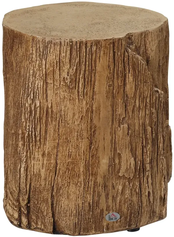 HOMCOM Tree Stump Stool, Decorative Side Table with Round Tabletop, Concrete End Table with Wood Grain Finish, for Indoors and Outdoors, Natural